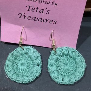 Earrings Mint Green Starburst Circle Crocheted Crochet Hand Crafted